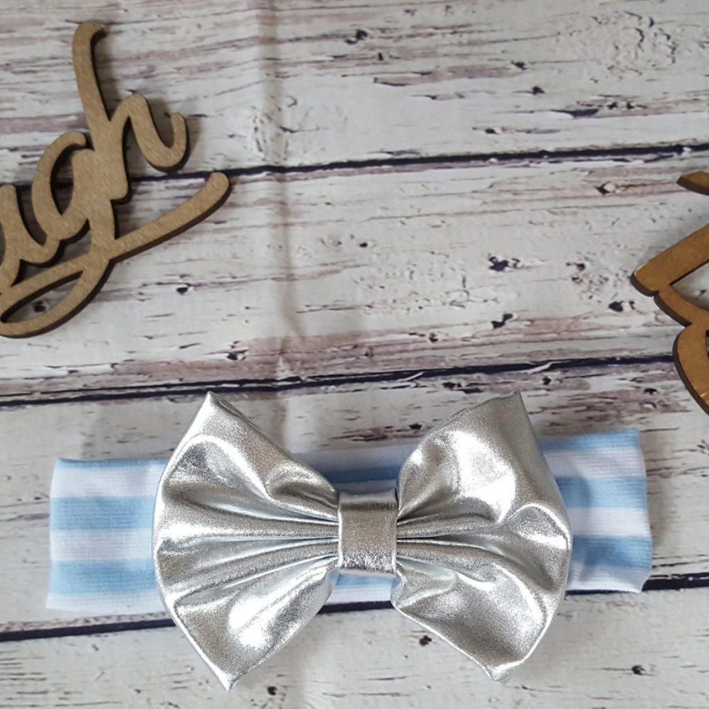 5 for $25 Baby Girl Silver and Blue Bow Headband
